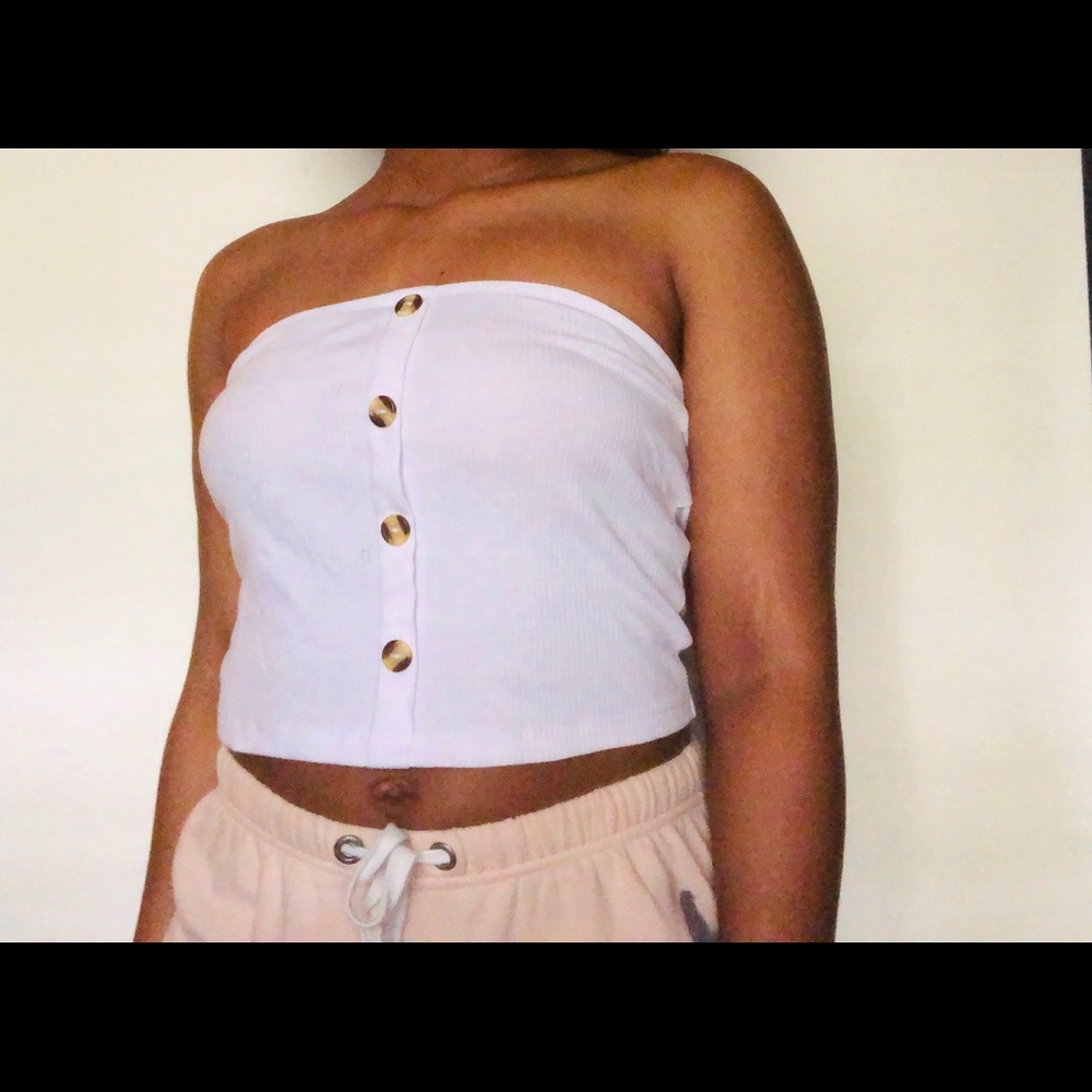 strapless white crop top